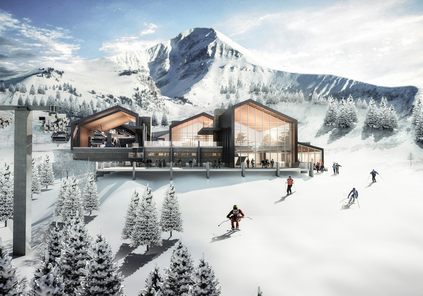 Rendering of a gondola top-terminal and restaurant concept | OZ Architecture