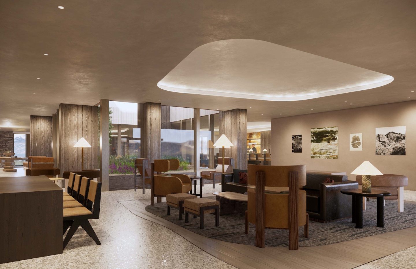 Aspen Club lobby lounge and workspace  |  Concept rendering by INC Architecture & Design