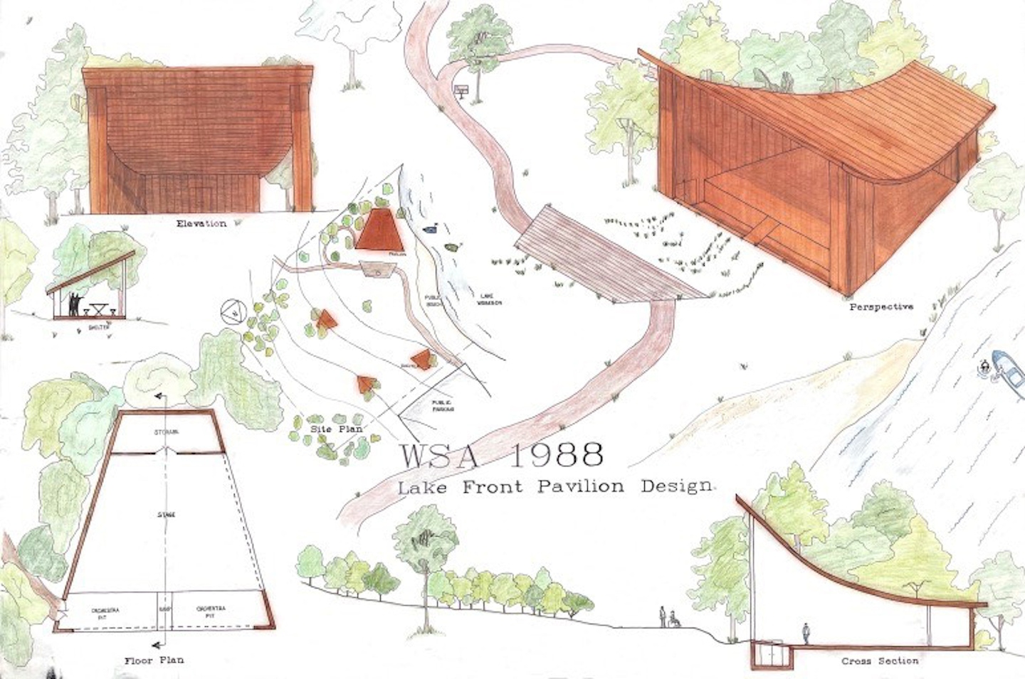 Lake Front Pavilion Design – First Architectural Project in 1987 Drafting Class | Memorial High School, Madison, WI