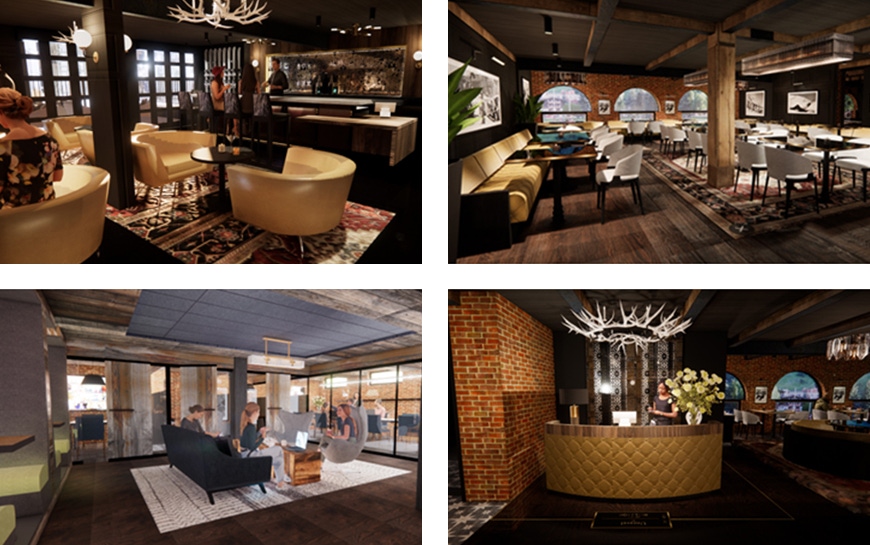 AspenHaus - Member Lounge + Ski Lockers, The Elephant Room, Co-working, and The Boat Tow Restaurant & Bar  |  renderings by Studio Lemonade