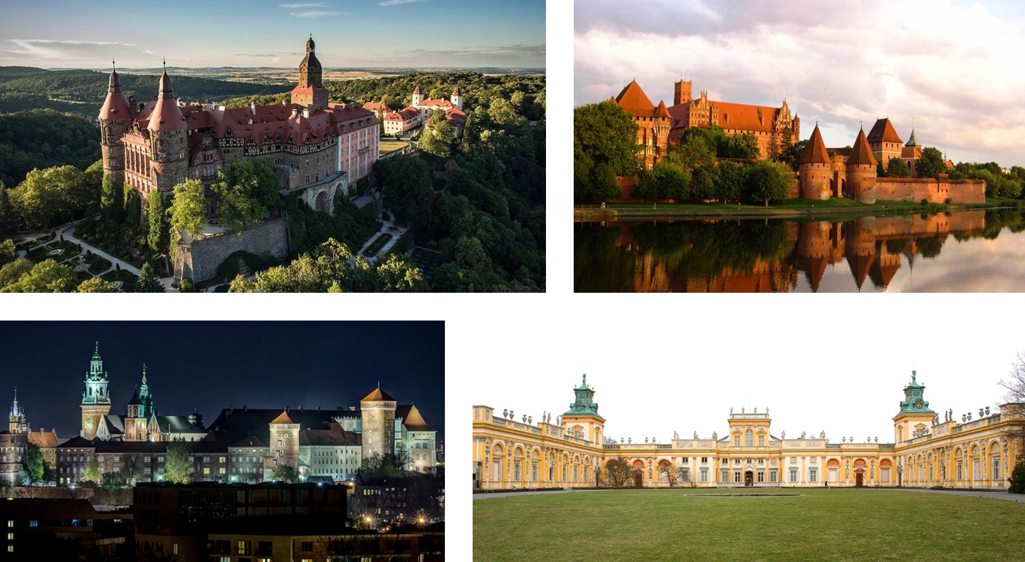 Ksiaz Castle, Malbork Castle, Wawel Castle, Wilanow Castle